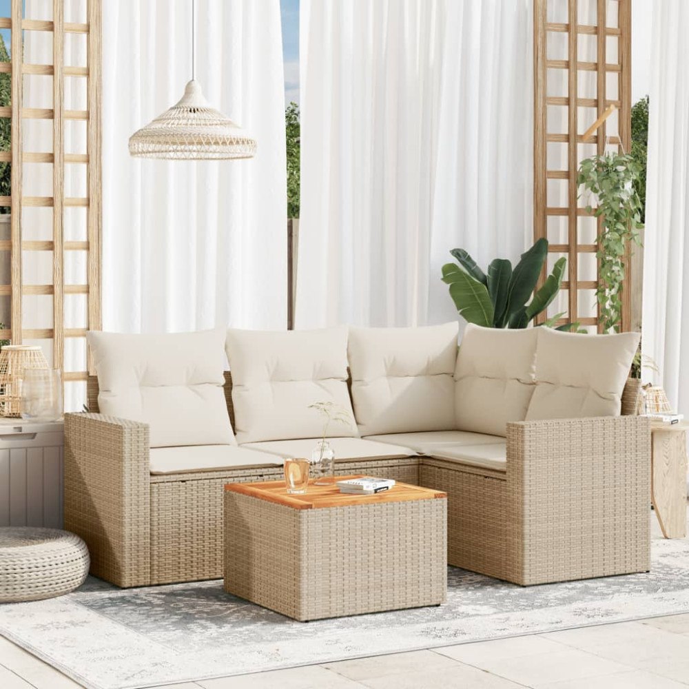 vidaXL Soffgrupp för trädgården med dynor 5 delar beige konstrotting