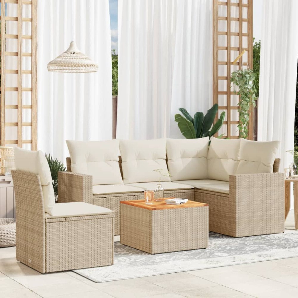 vidaXL Soffgrupp för trädgården med dynor 6 delar beige konstrotting