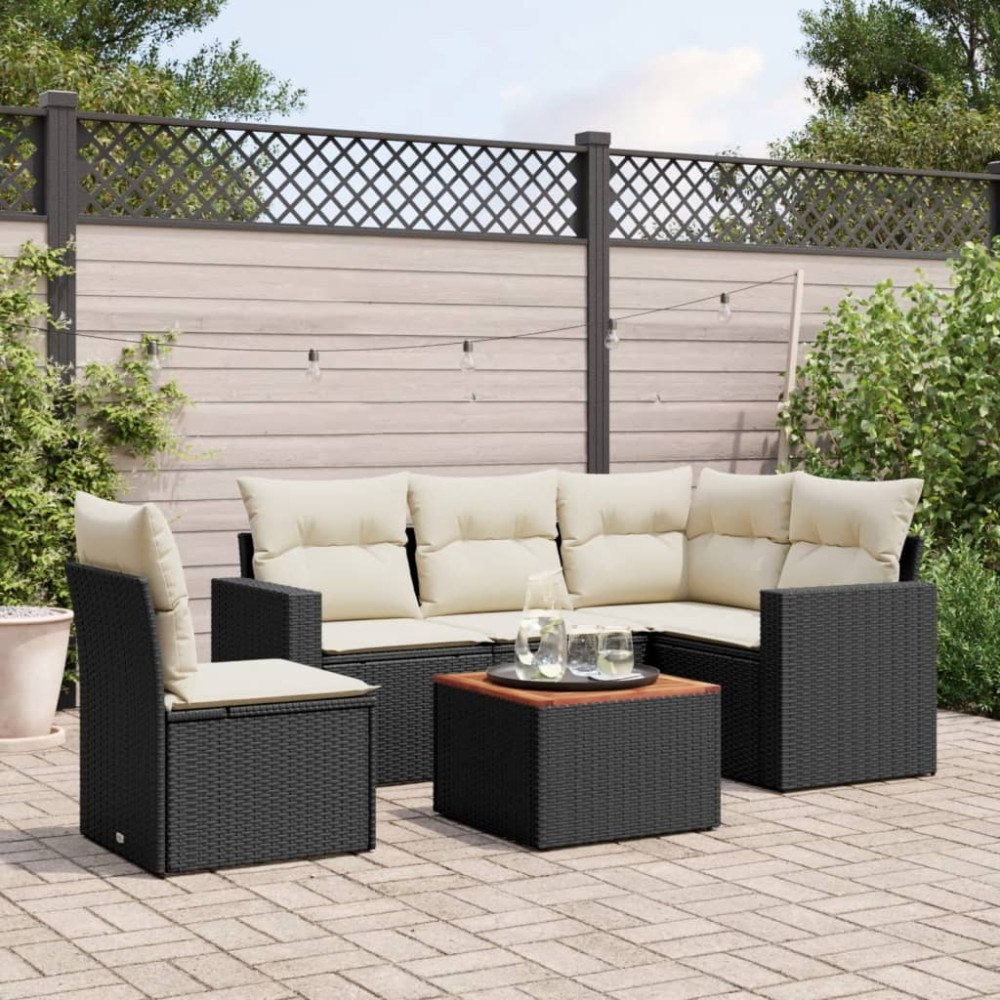 vidaXL Loungegrupp med dynor 6 delar svart konstrotting