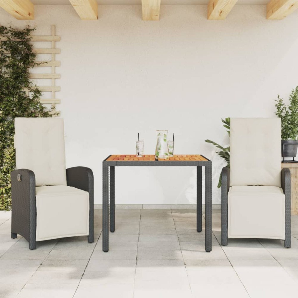 vidaXL Caféset med dynor 3 delar svart konstrotting