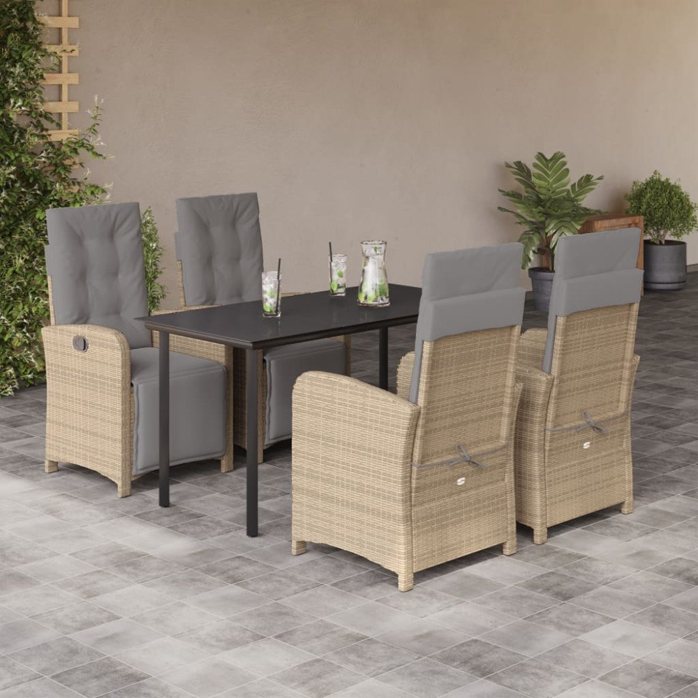 vidaXL Matgrupp för trädgården med dynor 5 delar beige konstrotting