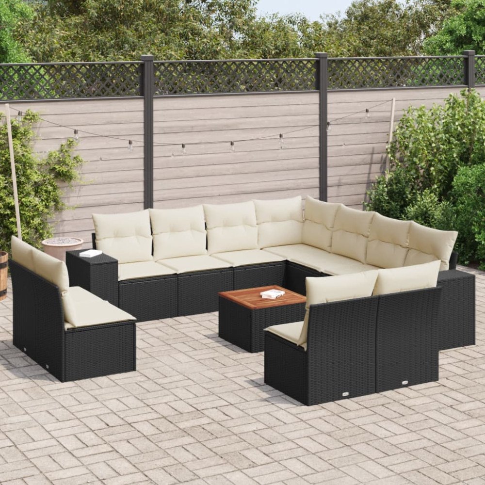 vidaXL Loungegrupp med dynor 12 delar svart konstrotting
