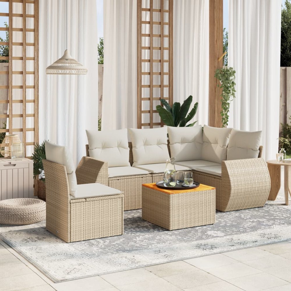 vidaXL Soffgrupp för trädgården med dynor 6 delar beige konstrotting