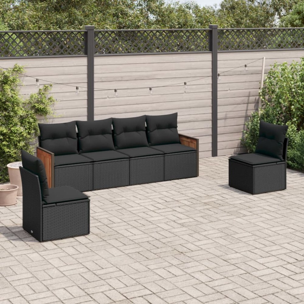 vidaXL Loungegrupp med dynor 6 delar svart konstrotting