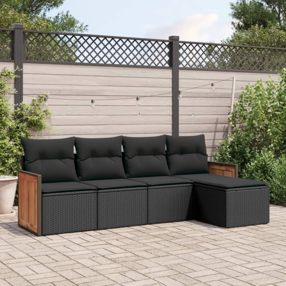 vidaXL Loungegrupp för trädgården med dynor 5 delar svart konstrotting