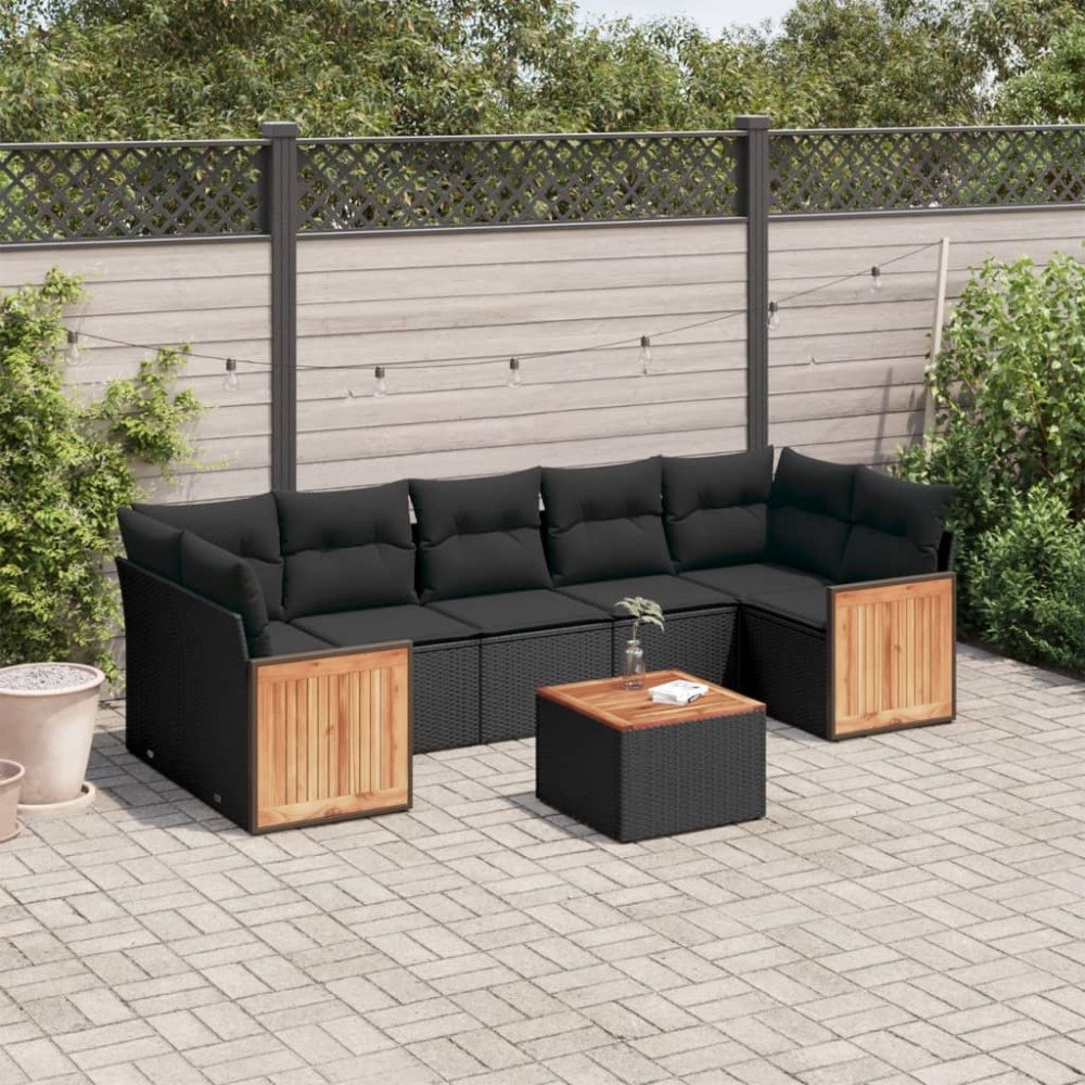 vidaXL Loungegrupp för trädgården med dynor 8 delar svart konstrotting