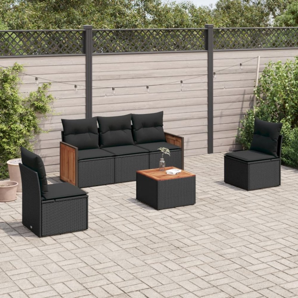 vidaXL Loungegrupp med dynor 6 delar svart konstrotting