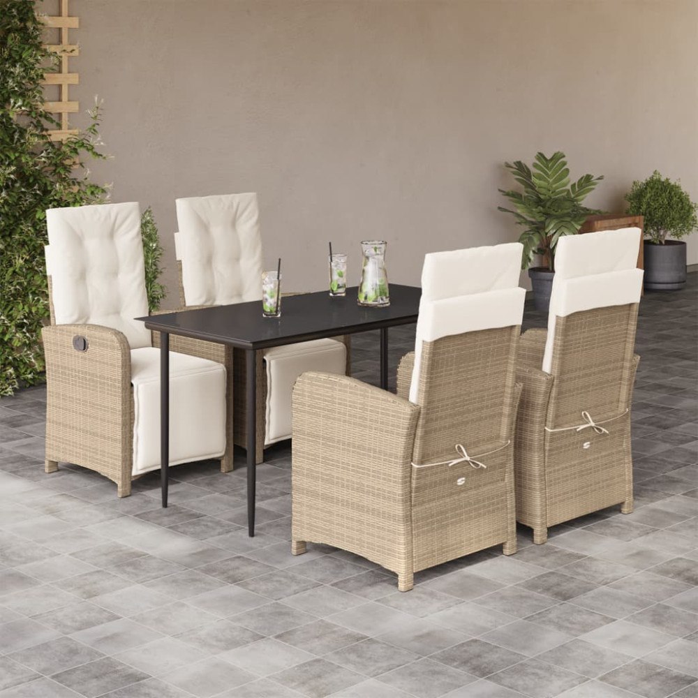 vidaXL Matgrupp för trädgården med dynor 5 delar beige konstrotting