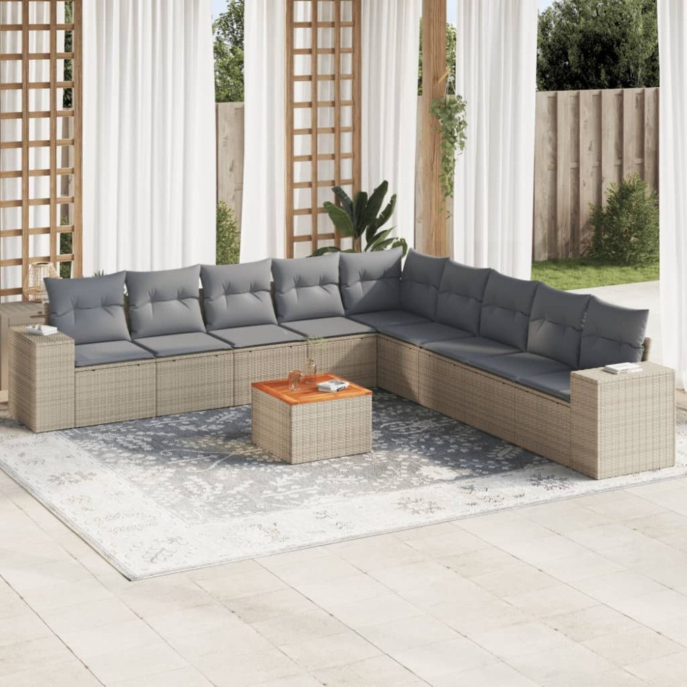 vidaXL Soffgrupp för trädgård med dynor 10 delar beige konstrotting