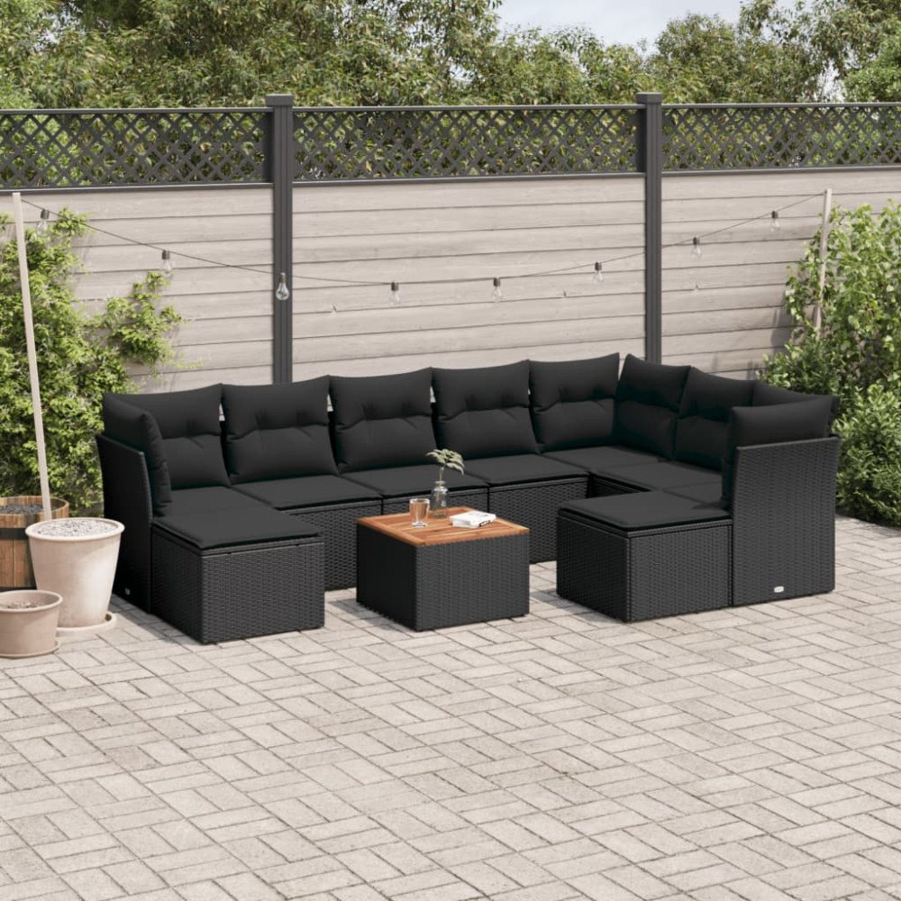 vidaXL Loungegrupp 10 delar med svarta dynor konstrotting