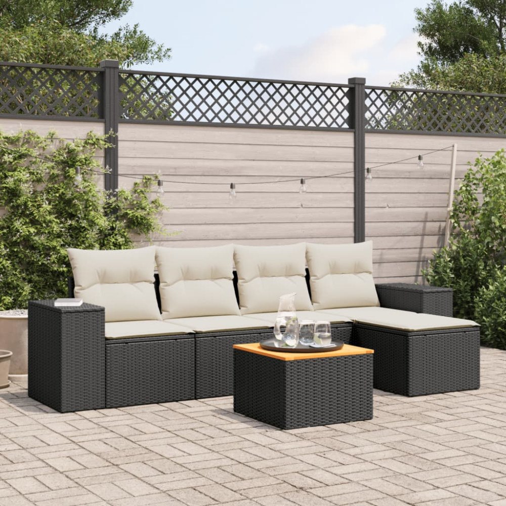 vidaXL Loungegrupp med dynor 6 delar svart konstrotting
