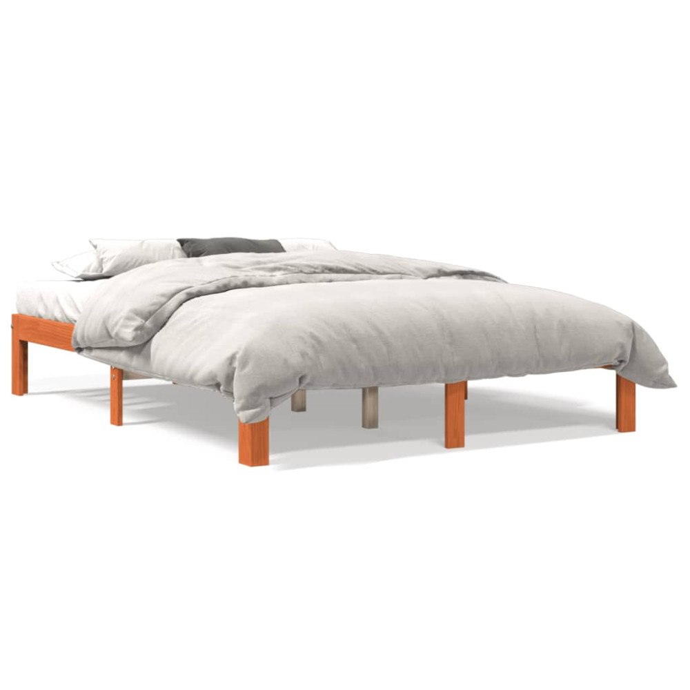 vidaXL Sängram utan madrass vaxbrun 135x190 cm massiv furu