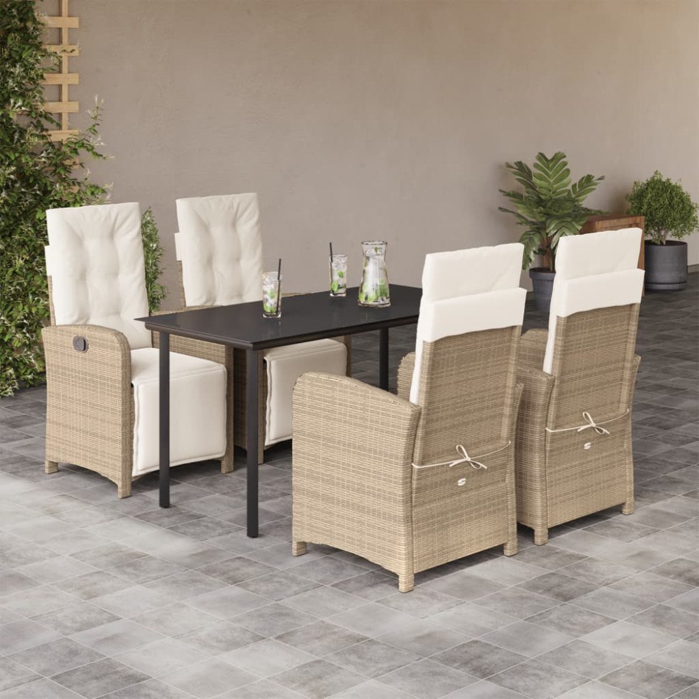 vidaXL Matgrupp för trädgården med dynor 5 delar beige konstrotting