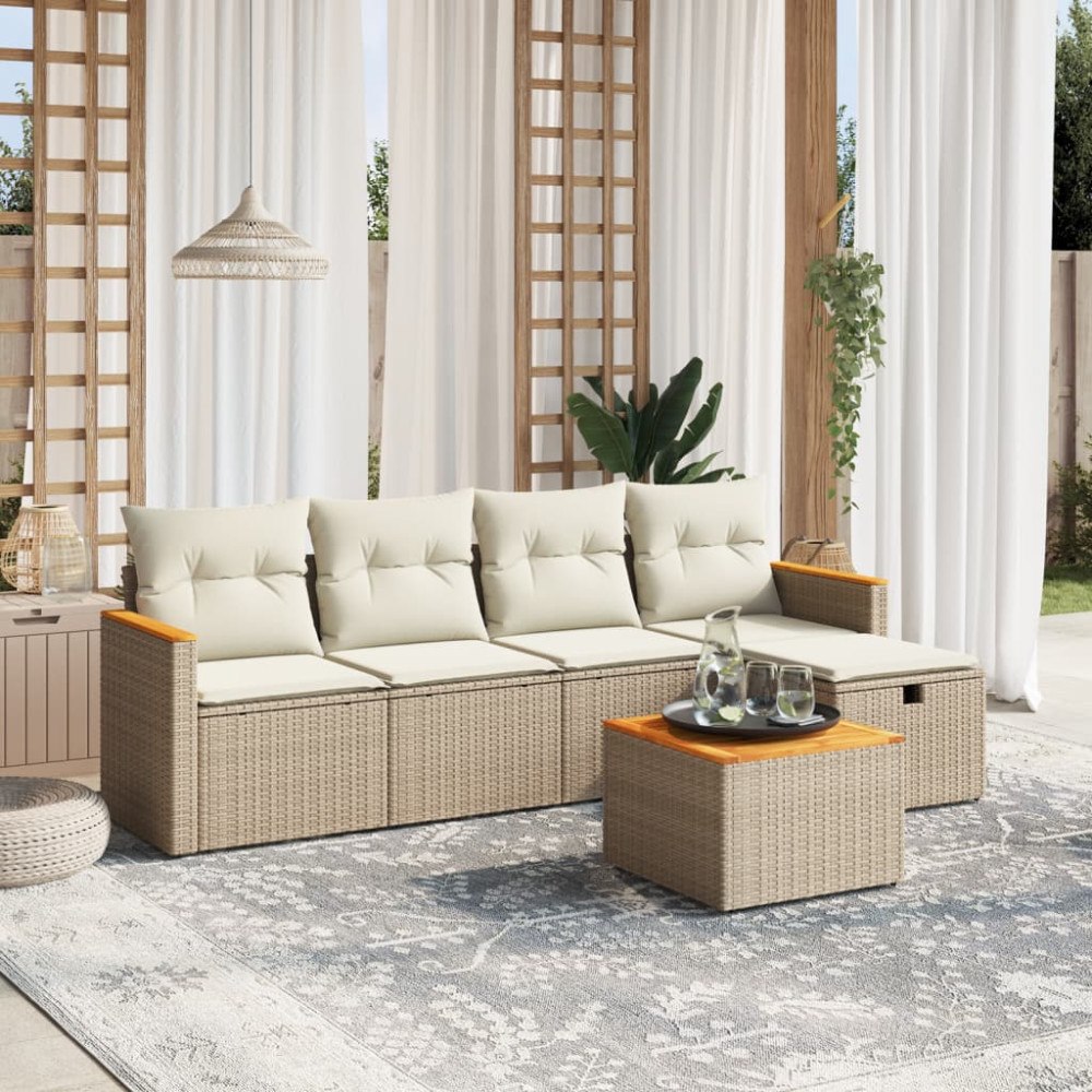 vidaXL Soffgrupp för trädgården med dynor 6 delar beige konstrotting