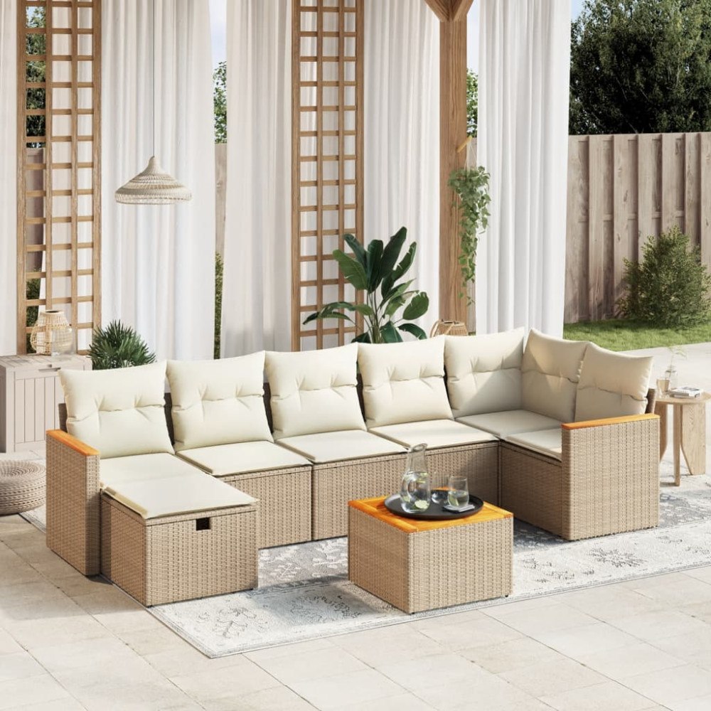 vidaXL Matgrupp för trädgården med dynor 8 delar beige konstrotting