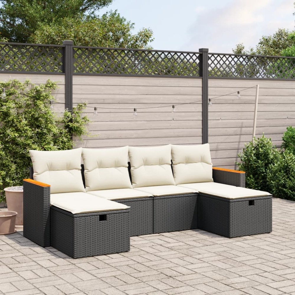 vidaXL Loungegrupp med dynor 6 delar svart konstrotting