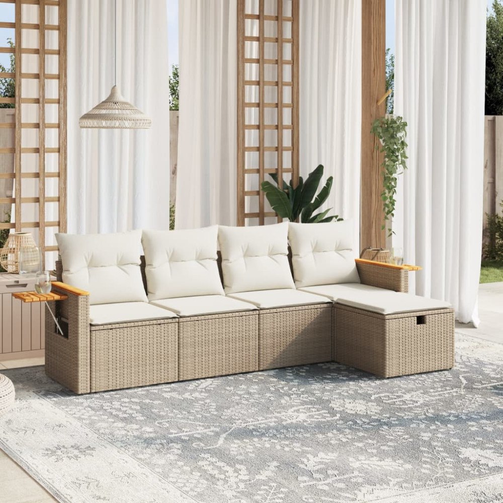 vidaXL Soffgrupp för trädgården med dynor 5 delar beige konstrotting