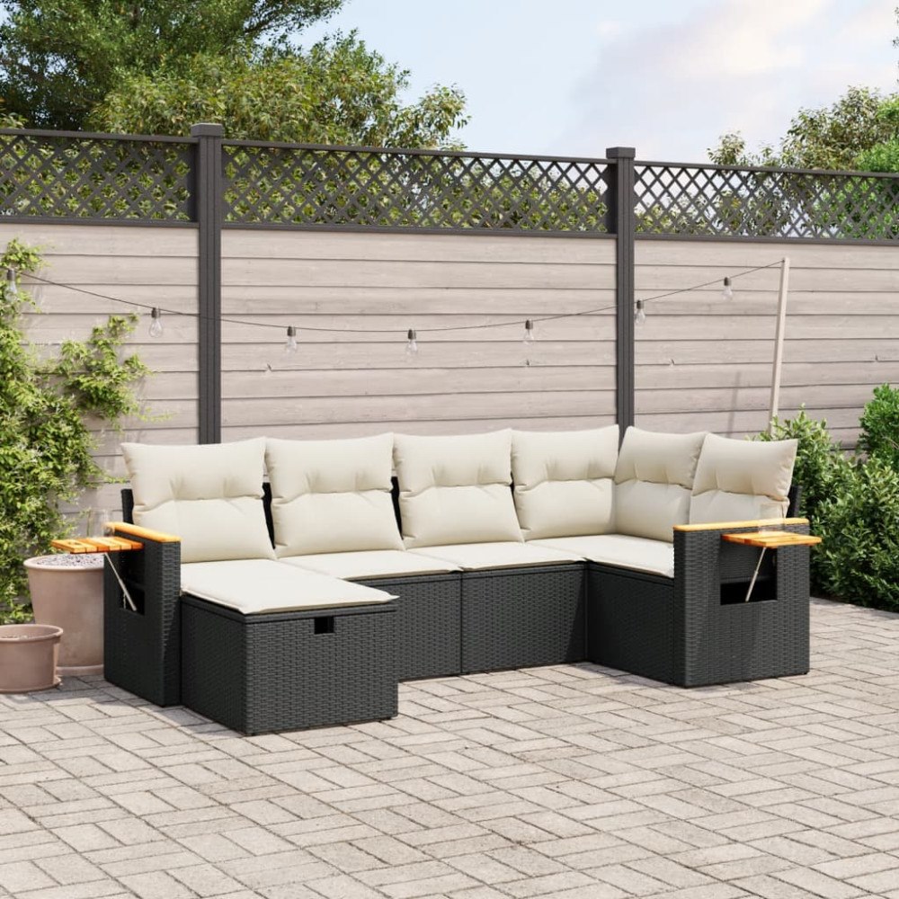 vidaXL Loungegrupp med dynor 6 delar svart konstrotting