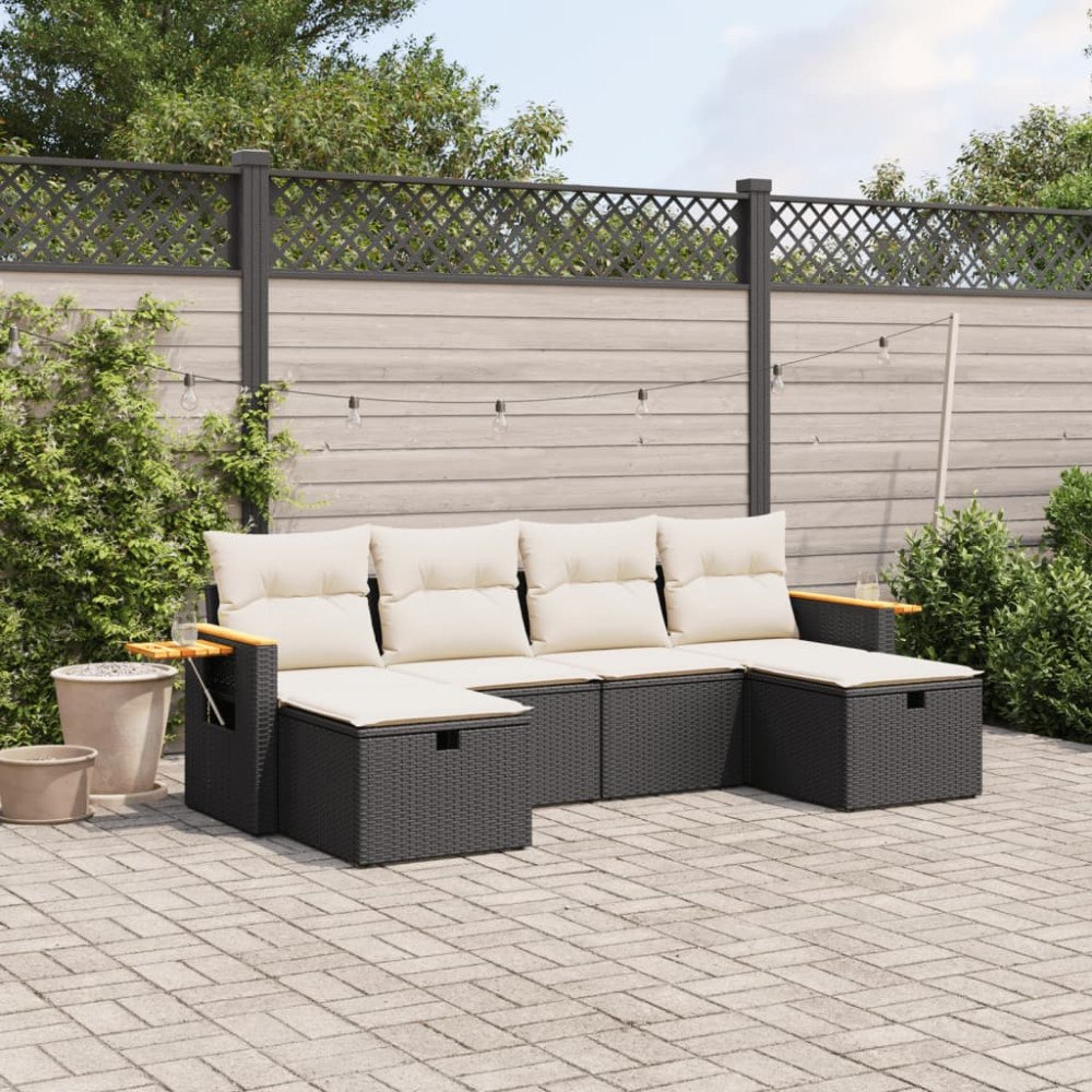 vidaXL Loungegrupp med dynor 6 delar svart konstrotting
