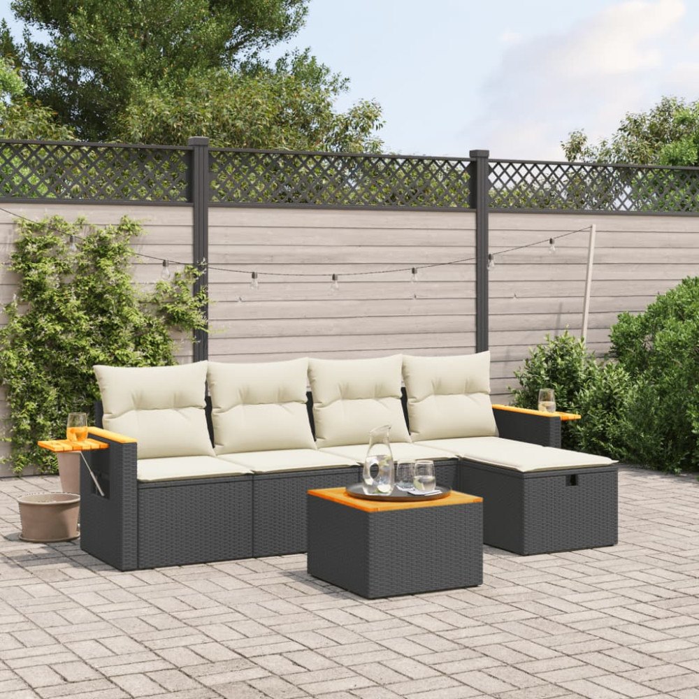 vidaXL Loungegrupp med dynor 6 delar svart konstrotting