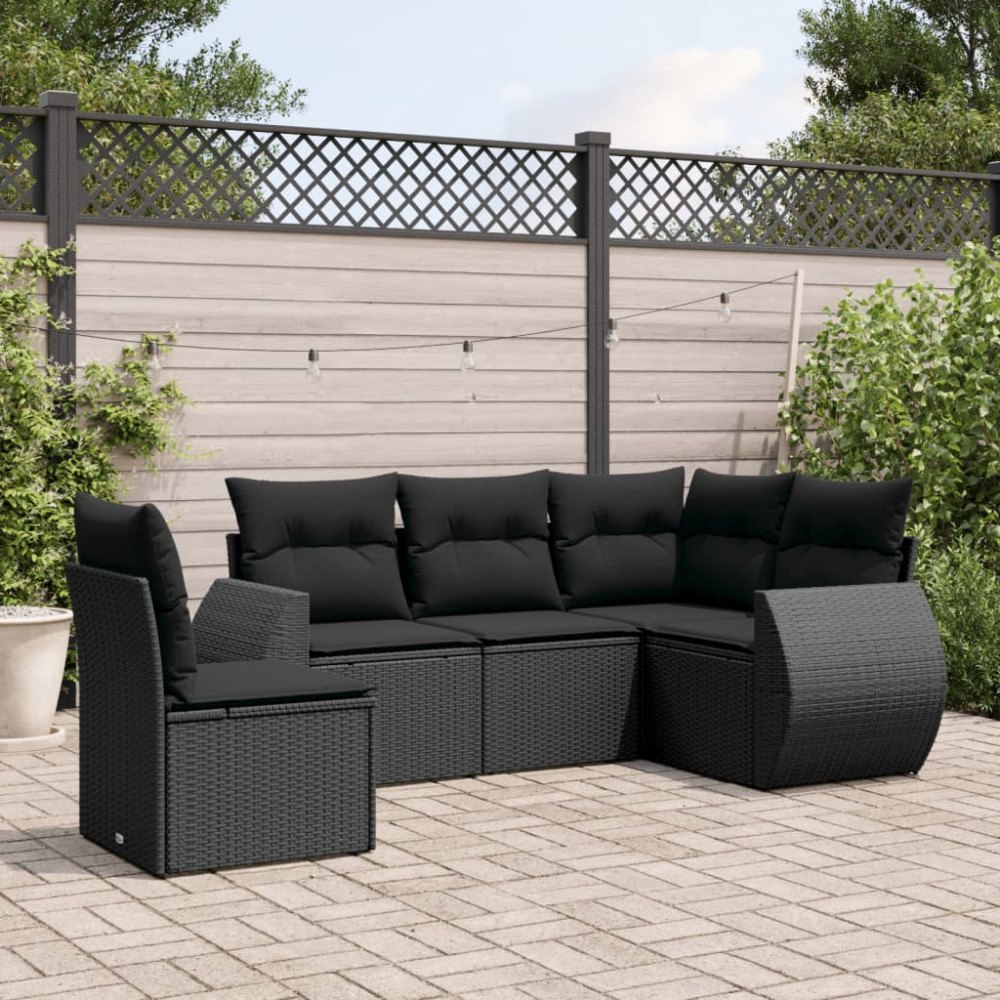 vidaXL Loungegrupp för trädgården med dynor 5 delar svart konstrotting