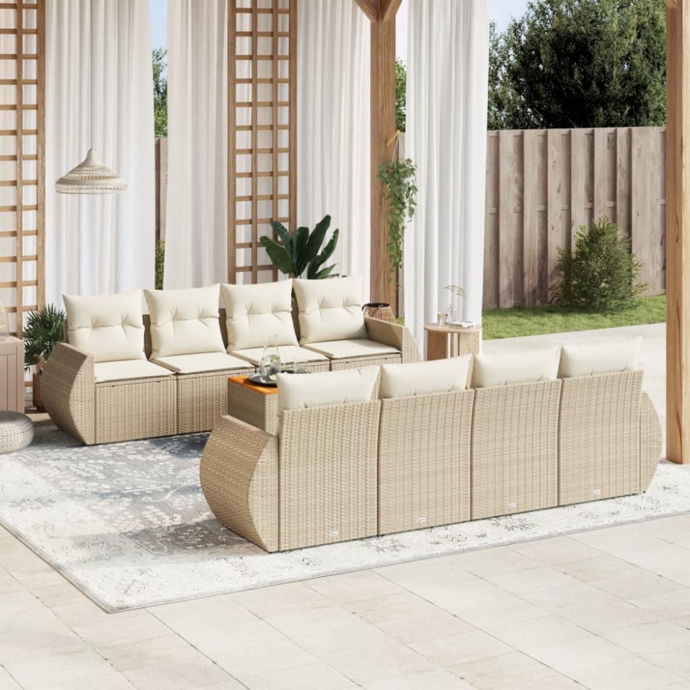 vidaXL Soffgrupp för trädgården med dynor 9 delar beige konstrotting