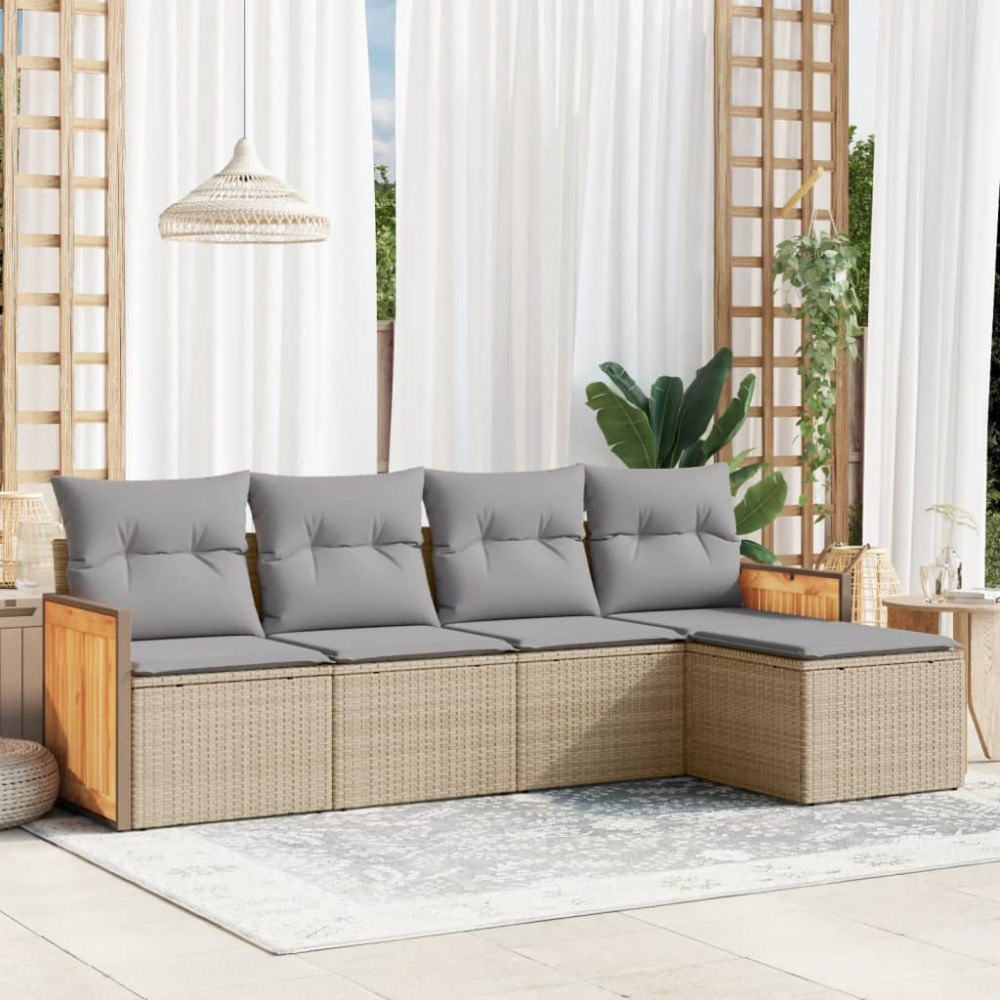 vidaXL Soffgrupp för trädgården med dynor 5 delar beige konstrotting