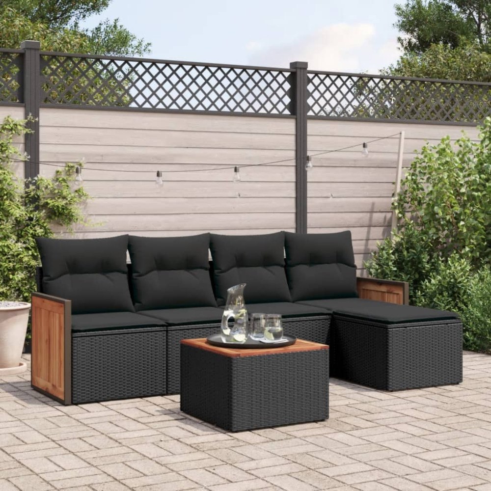 vidaXL Loungegrupp med dynor 6 delar svart konstrotting
