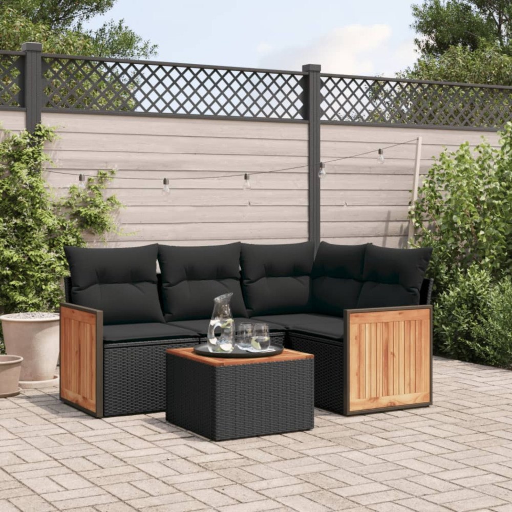 vidaXL Loungegrupp för trädgården med dynor 5 delar svart konstrotting