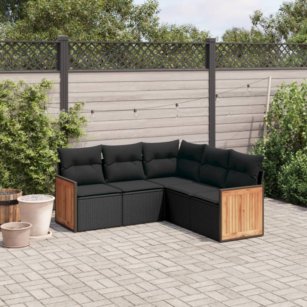 vidaXL Loungegrupp för trädgården med dynor 5 delar svart konstrotting