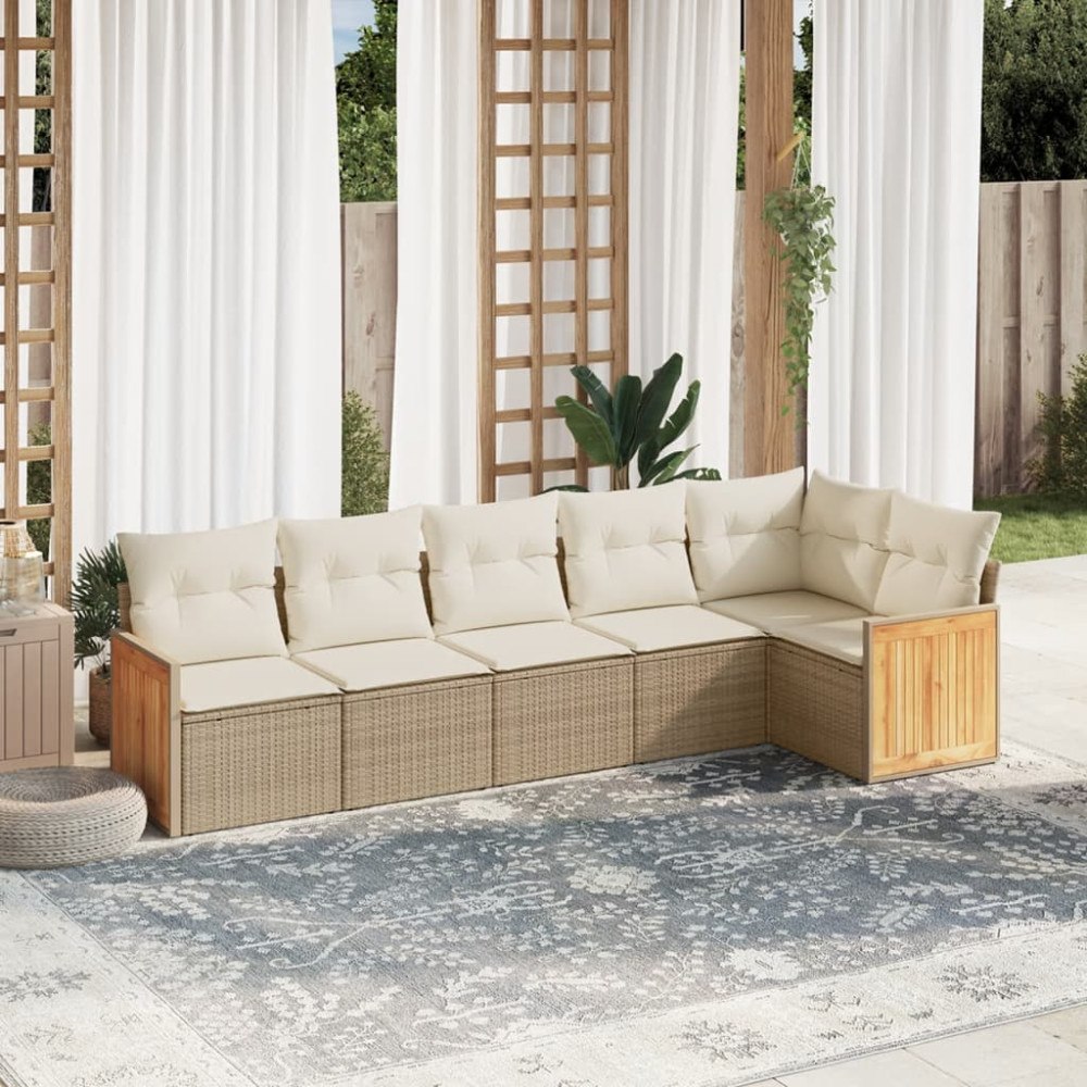 vidaXL Soffgrupp för trädgården med dynor 6 delar beige konstrotting