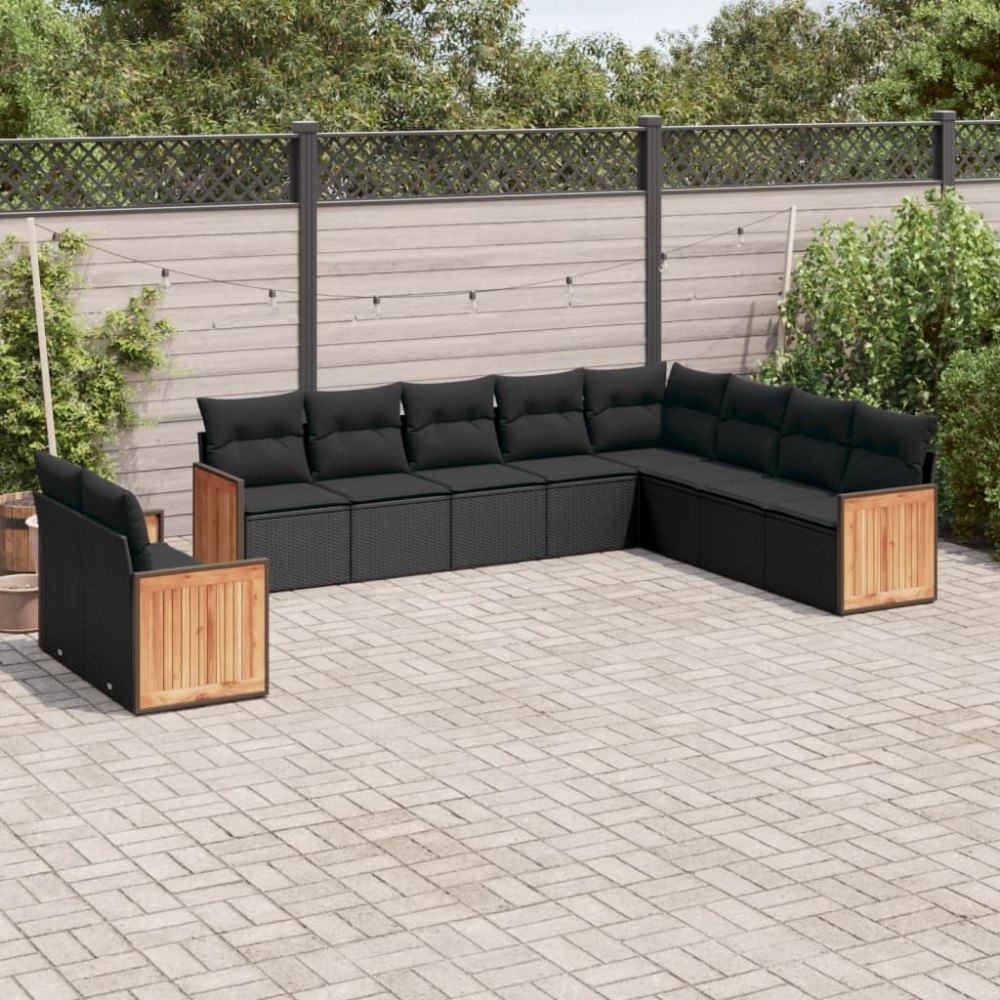 vidaXL Loungegrupp 10 delar med svarta dynor konstrotting