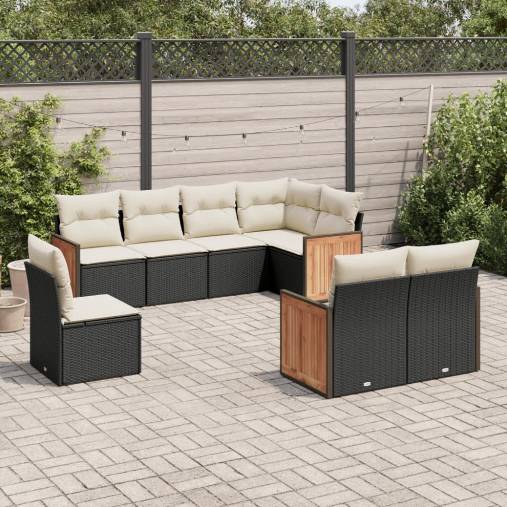 vidaXL Loungegrupp för trädgården med dynor 8 delar svart konstrotting