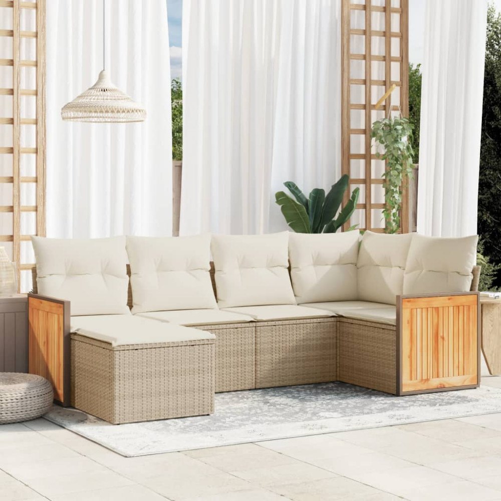 vidaXL Soffgrupp för trädgården med dynor 6 delar beige konstrotting