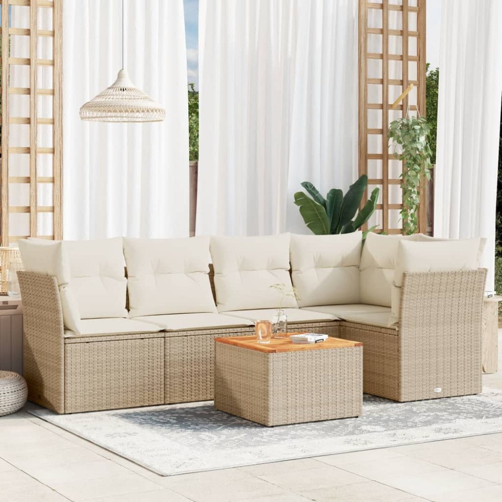 vidaXL Soffgrupp för trädgården med dynor 6 delar beige konstrotting