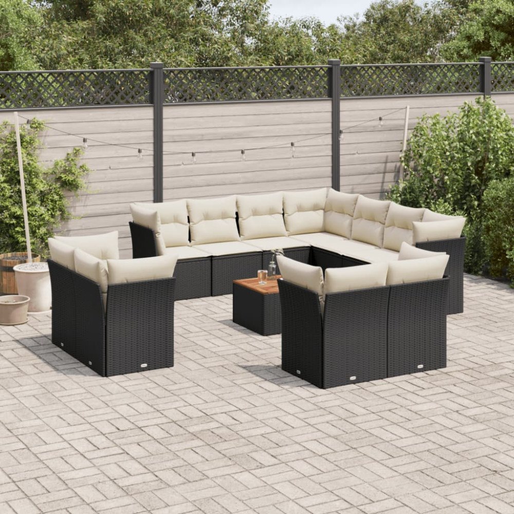 vidaXL Loungegrupp med dynor 12 delar svart konstrotting