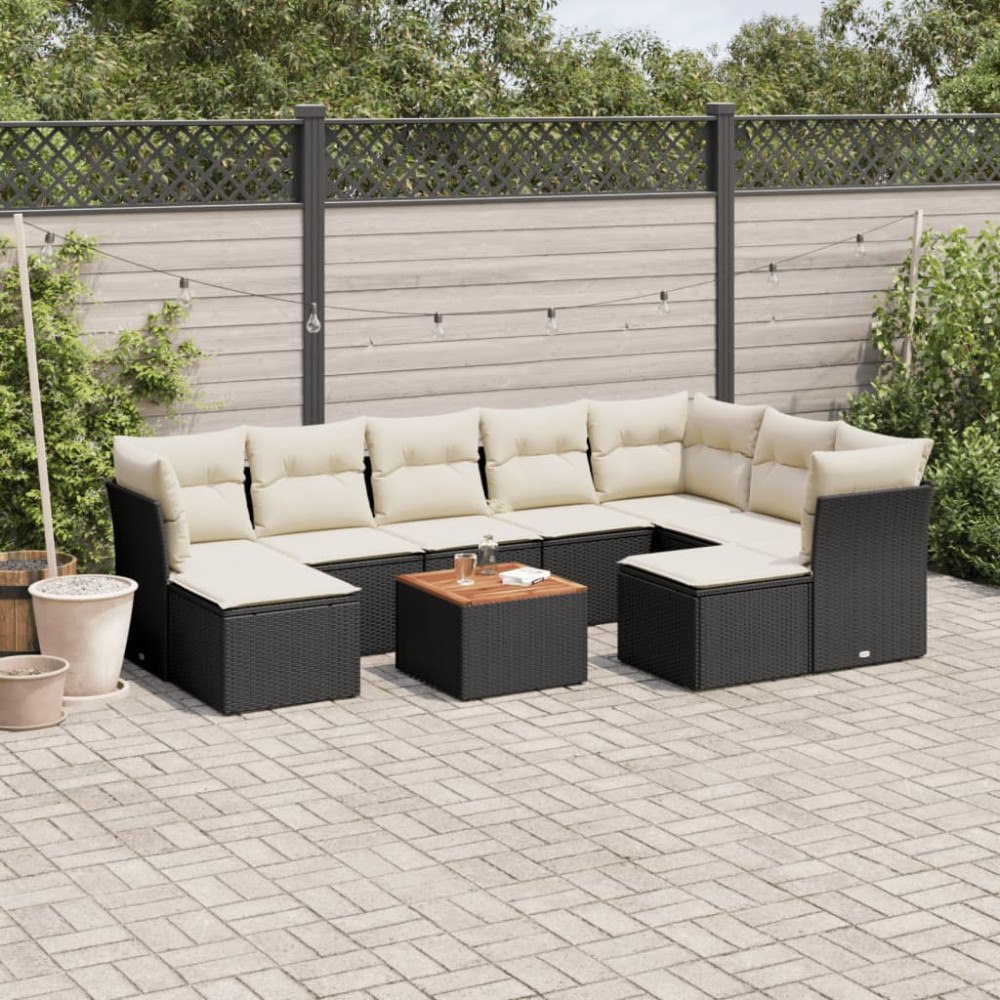 vidaXL Loungegrupp 10 delar med svarta dynor konstrotting