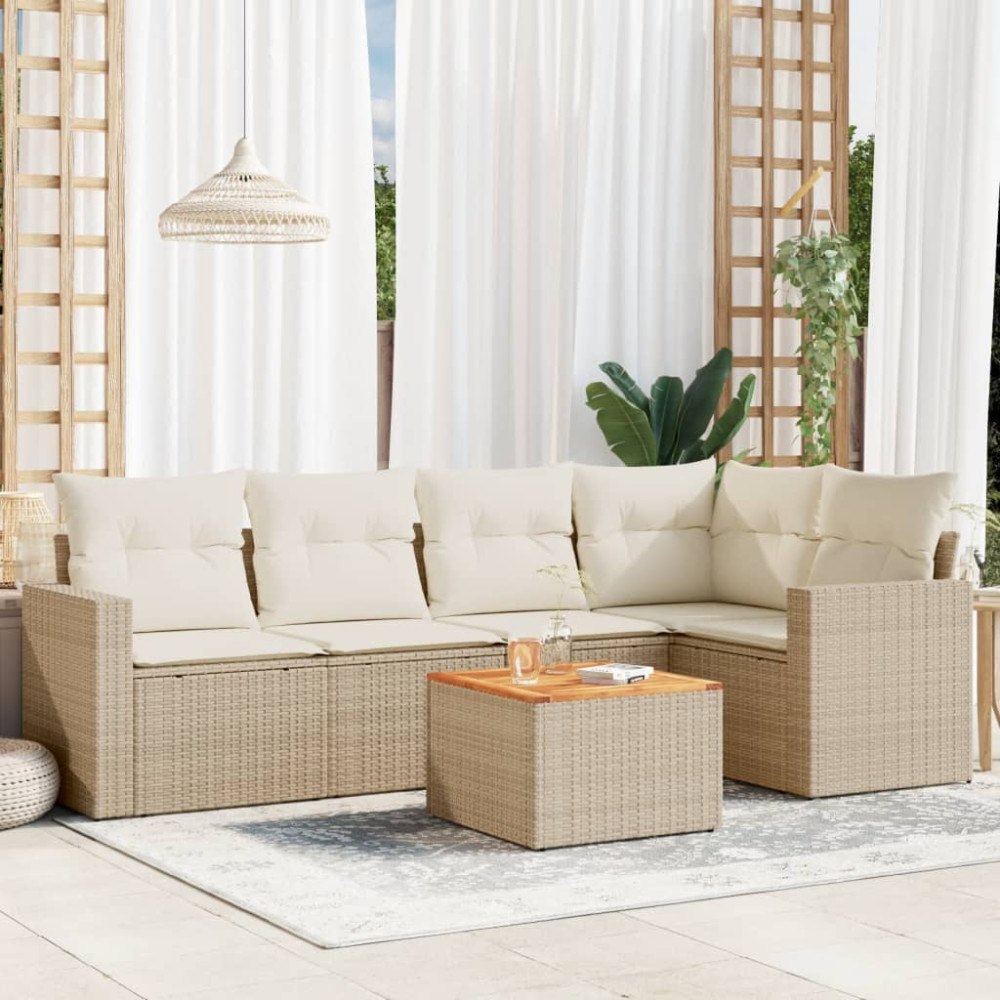 vidaXL Soffgrupp för trädgården med dynor 6 delar beige konstrotting