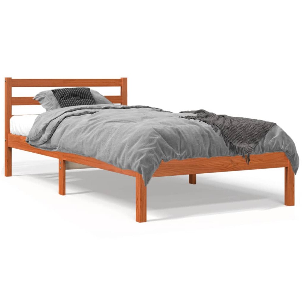 vidaXL Sängram utan madrass vaxad brun 90x190 cm massiv furu