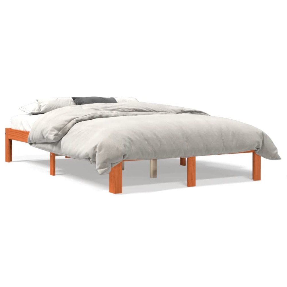 vidaXL Sängram utan madrass vaxbrun 140x200 cm massiv furu