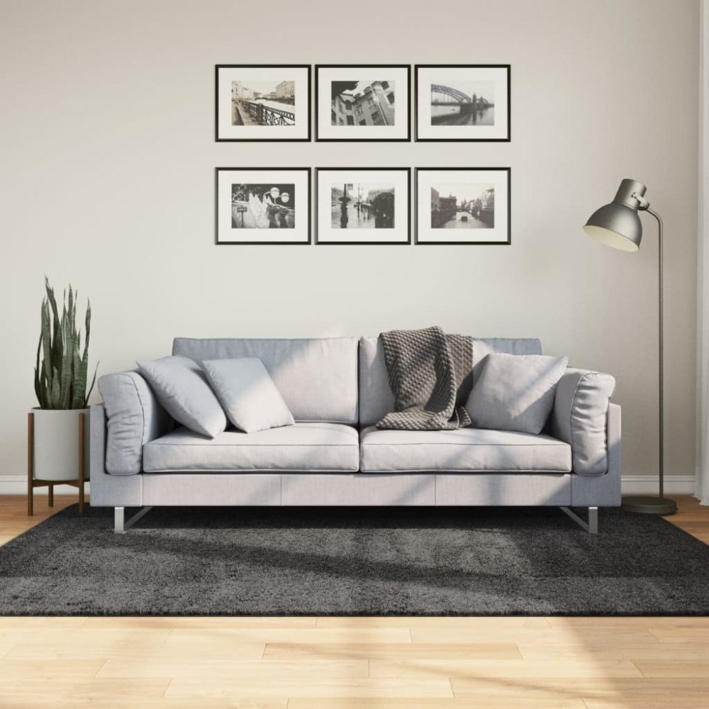vidaXL Ryamatta PAMPLONA lång lugg modern antracit 140x200 cm