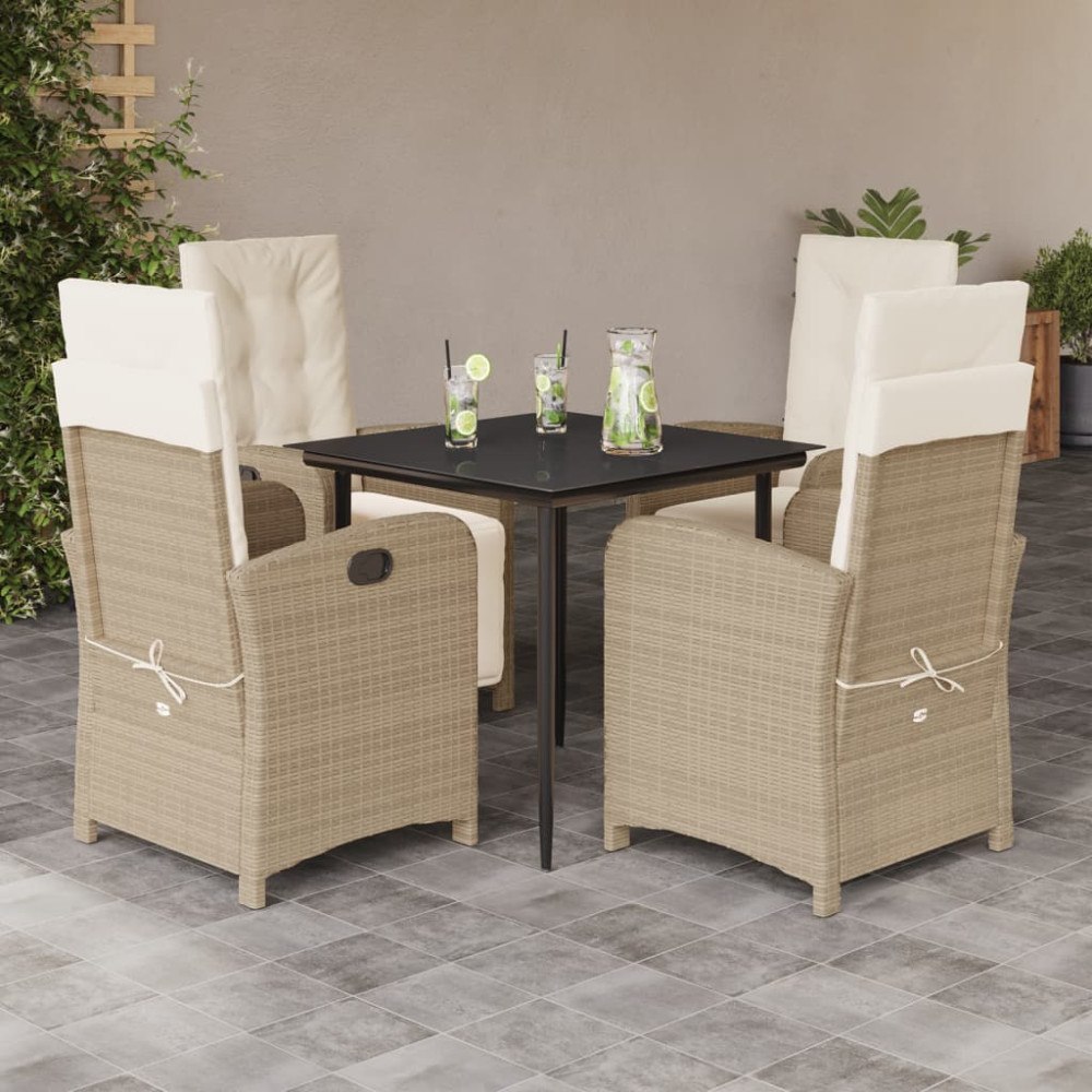 vidaXL Matgrupp för trädgården med dynor 5 delar beige konstrotting
