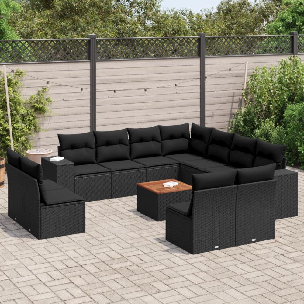 vidaXL Loungegrupp med dynor 12 delar svart konstrotting