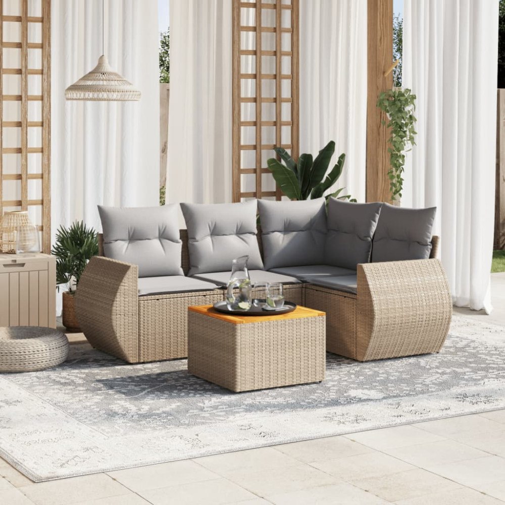 vidaXL Soffgrupp för trädgården med dynor 5 delar beige konstrotting