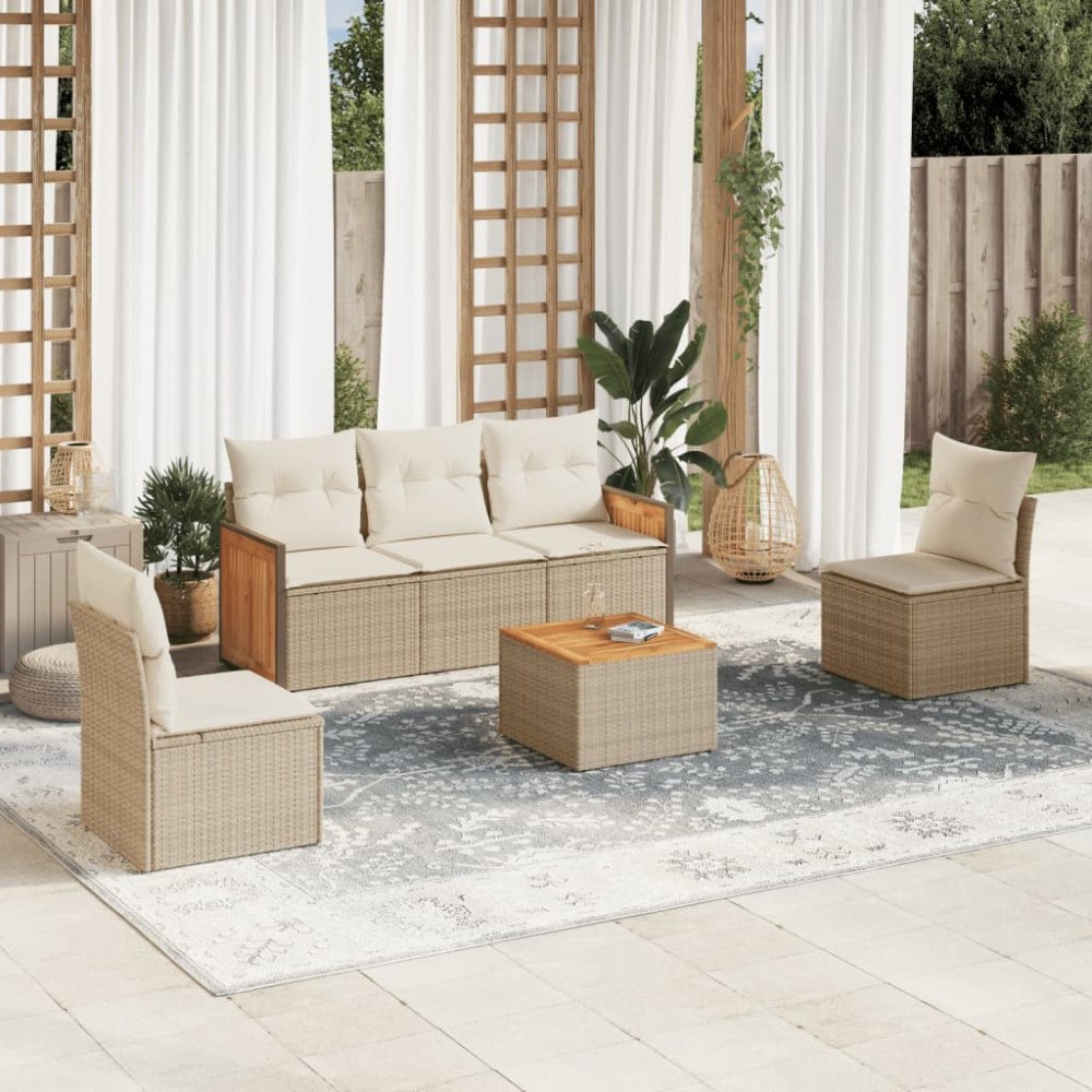 vidaXL Soffgrupp för trädgården med dynor 6 delar beige konstrotting