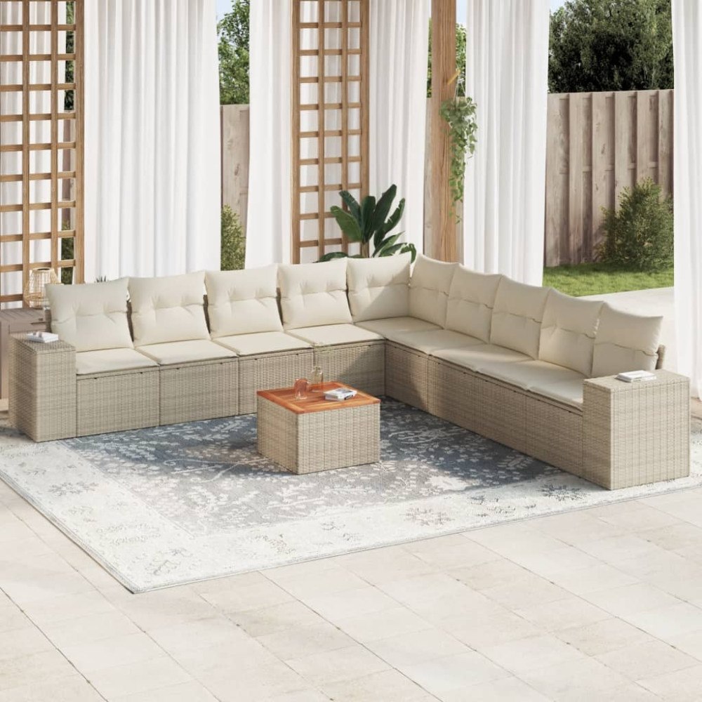 vidaXL Soffgrupp för trädgård med dynor 10 delar beige konstrotting