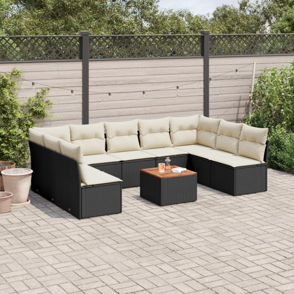 vidaXL Loungegrupp 10 delar med svarta dynor konstrotting