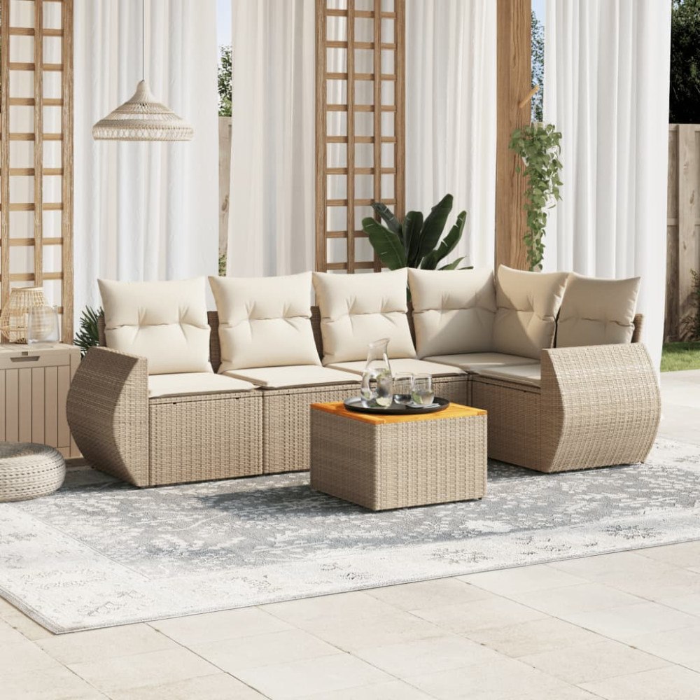 vidaXL Soffgrupp för trädgården med dynor 6 delar beige konstrotting