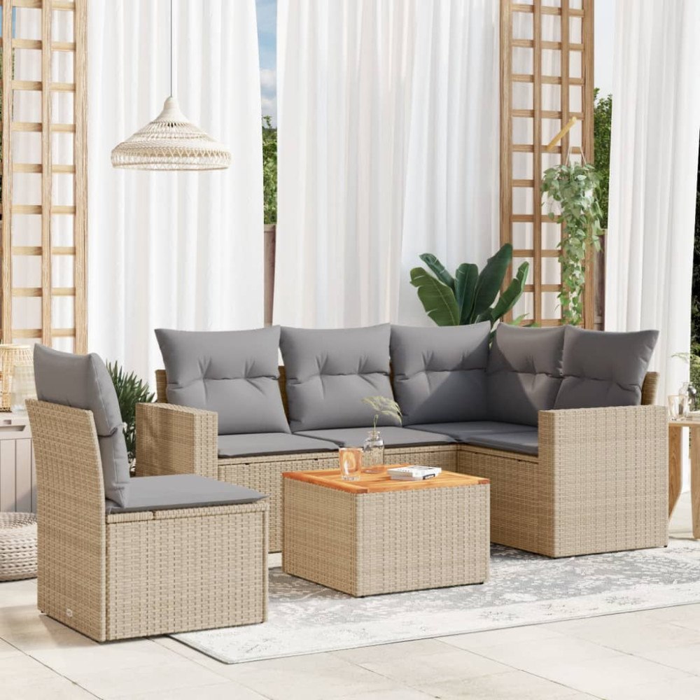 vidaXL Soffgrupp för trädgården med dynor 6 delar beige konstrotting