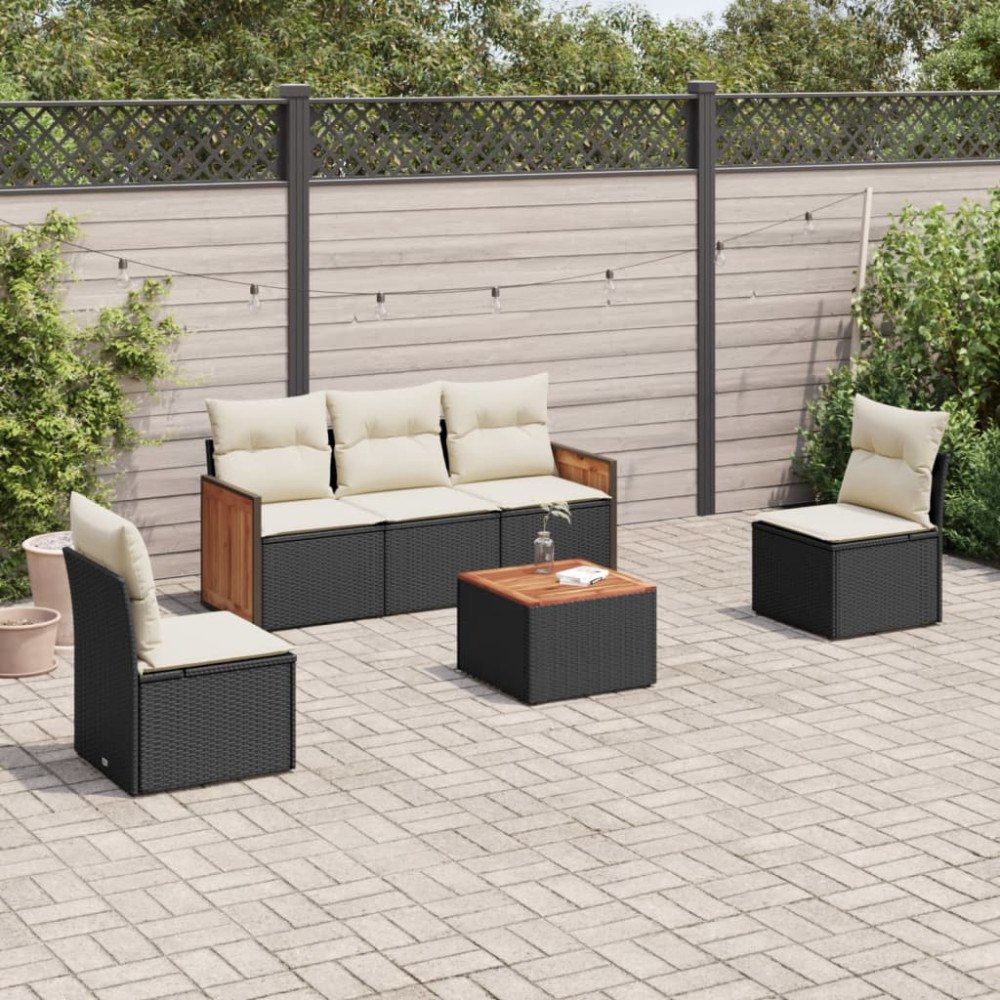 vidaXL Loungegrupp med dynor 6 delar svart konstrotting